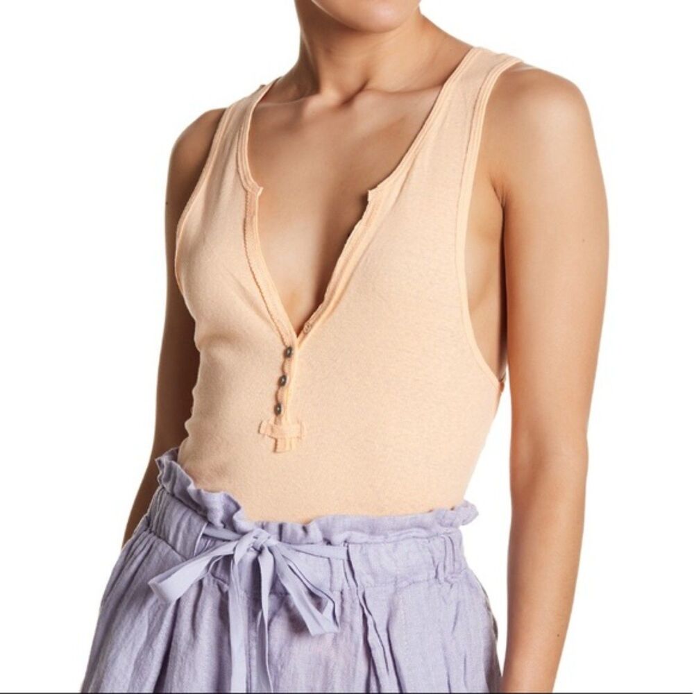 Free People Shake it Up Henley Tank Top in Orange, Sz XS, Festival Summer Beach